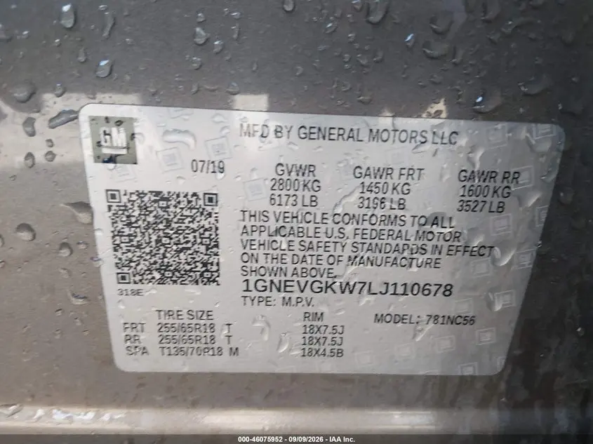 2020 CHEVROLET TRAVERSE AWD LT CLOTH