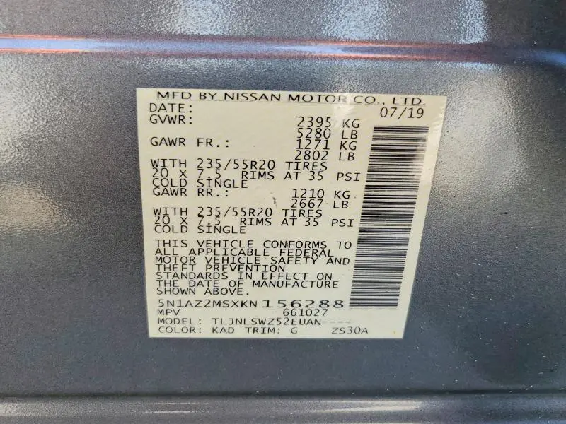 2019 NISSAN MURANO PLATINUM  