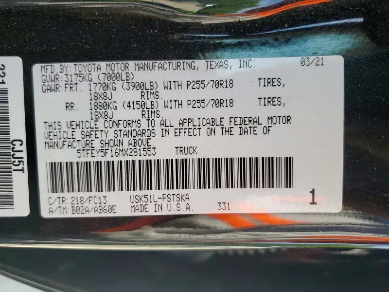 2021 TOYOTA TUNDRA CREWMAX SR5  