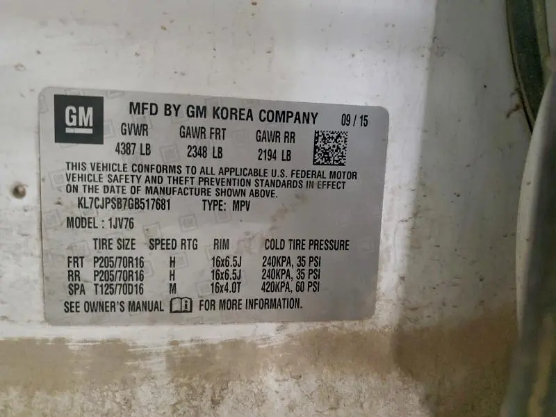 2016 CHEVROLET TRAX 1LT  