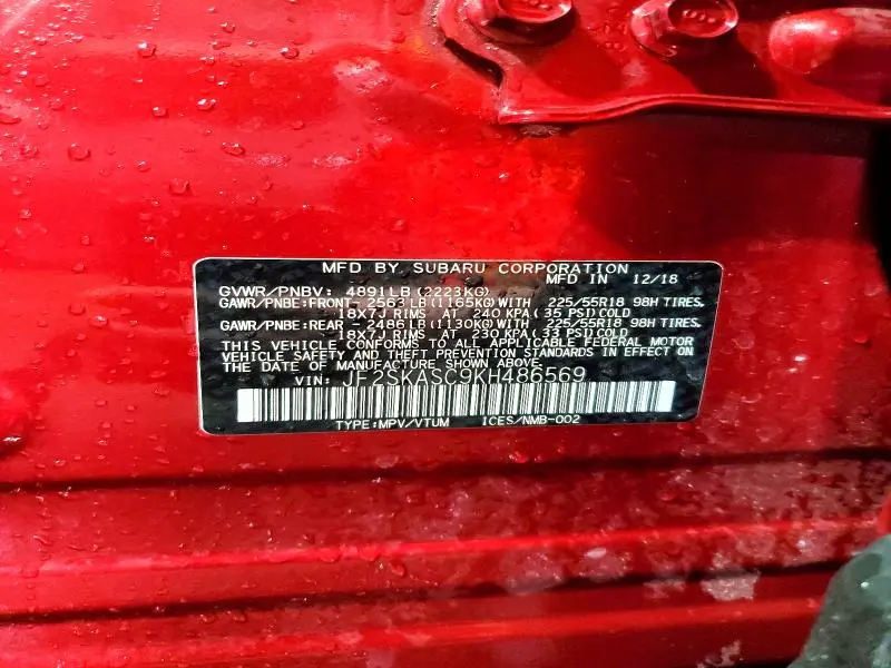 2019 SUBARU FORESTER LIMITED  