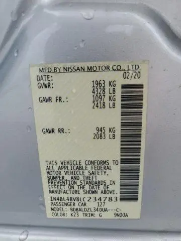 2020 NISSAN ALTIMA S  