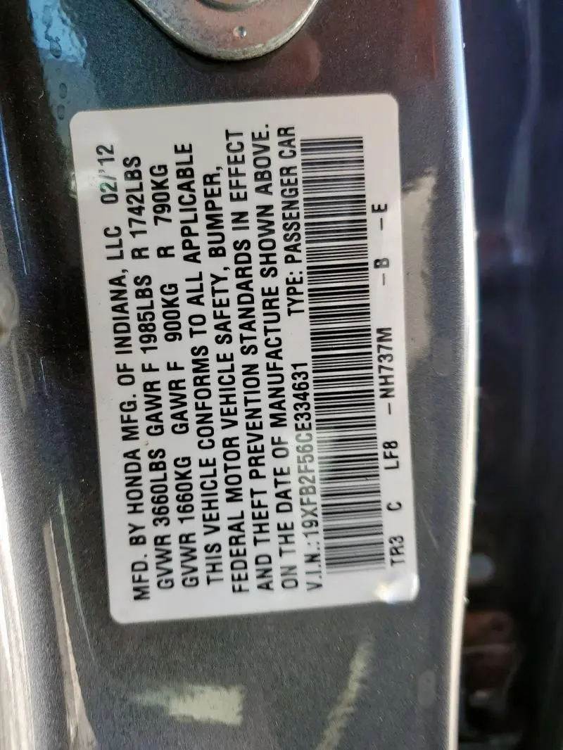 2012 HONDA CIVIC LX