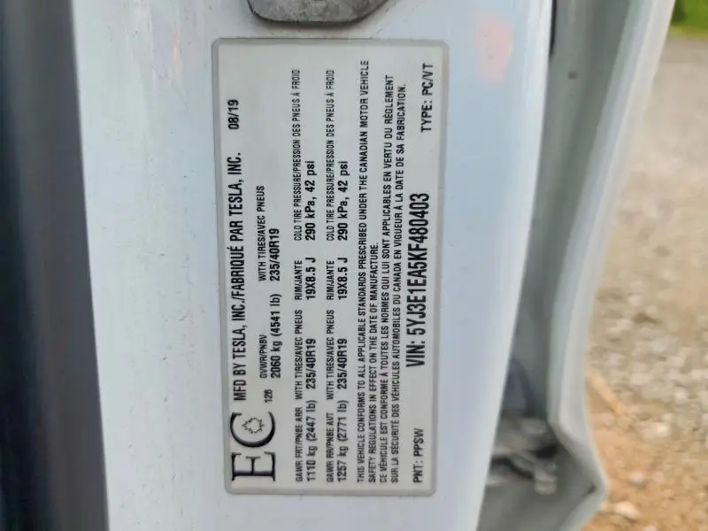 2019 TESLA MODEL 3   