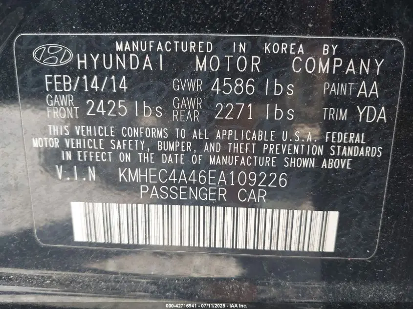 2014 HYUNDAI SONATA HYBRID LIMITED