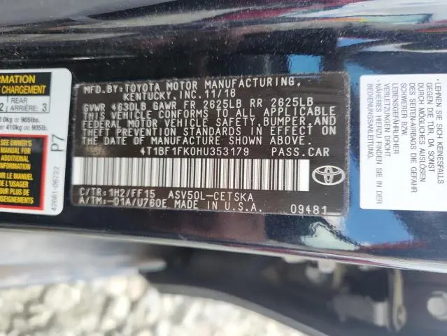 2017 TOYOTA CAMRY LE  