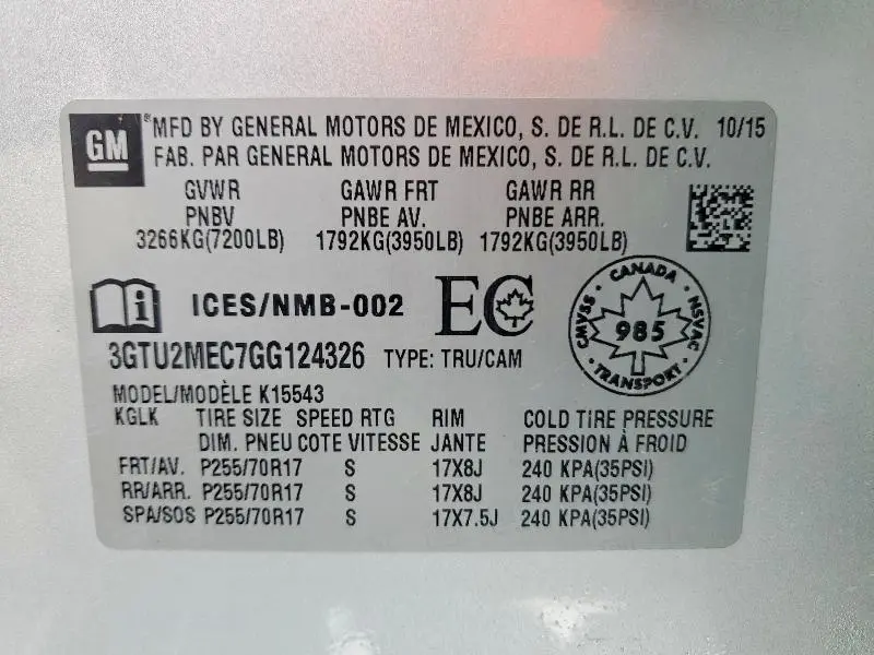 2016 GMC SIERRA K1500 SLE  