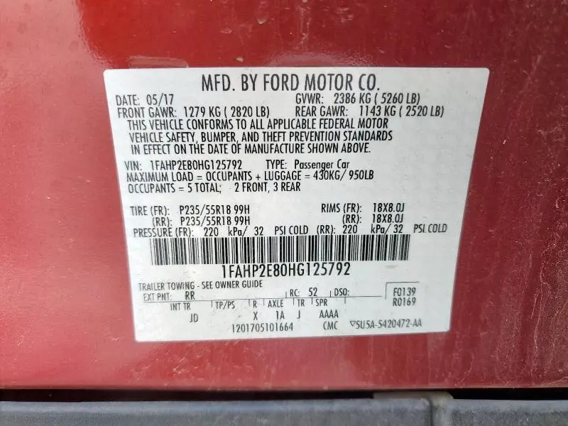 2017 FORD TAURUS SEL  