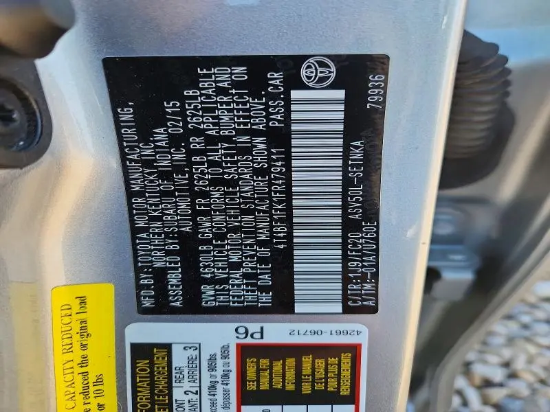 2015 TOYOTA CAMRY LE  