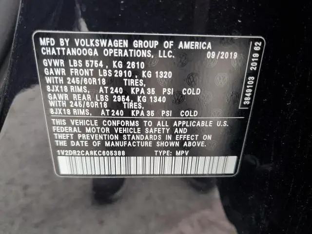 2019 VOLKSWAGEN ATLAS SE  