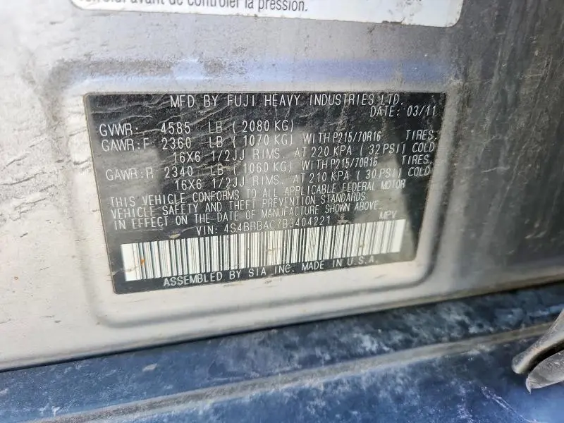 2011 SUBARU OUTBACK   