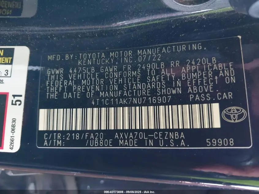 2022 TOYOTA CAMRY LE