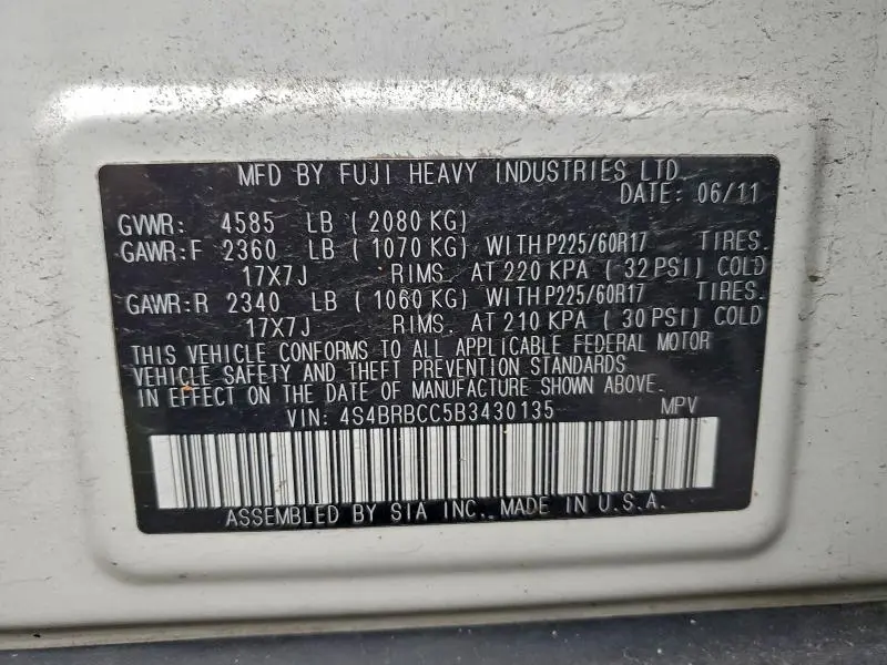 2011 SUBARU OUTBACK 2.5I PREMIUM  