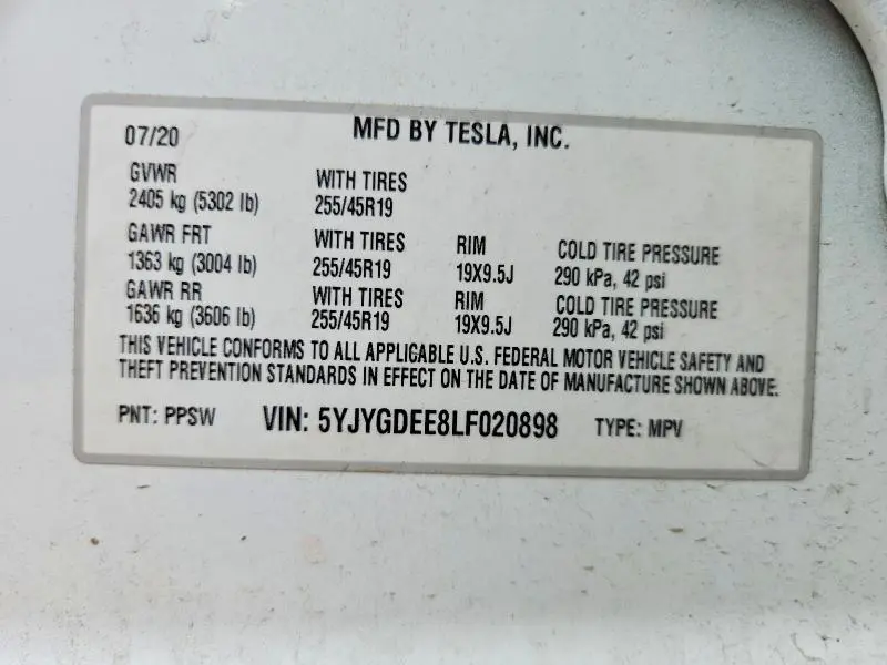 2020 TESLA MODEL Y   