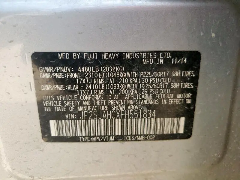 2015 SUBARU FORESTER 2.5I LIMITED  