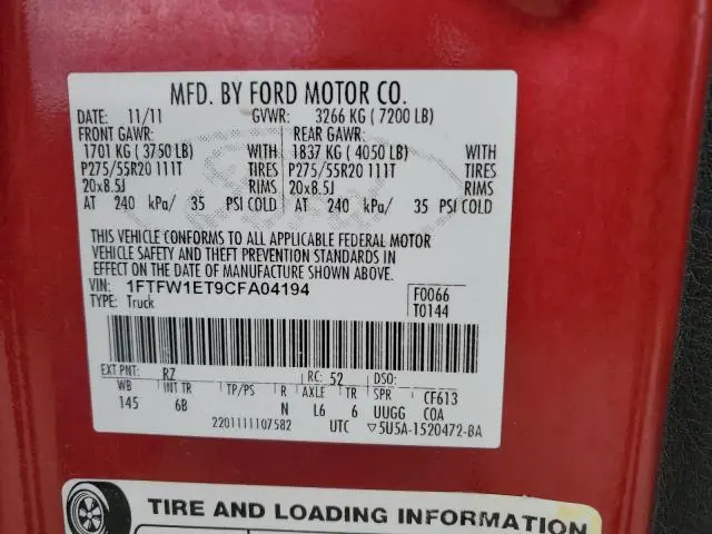 2012 FORD F150 SUPERCREW
