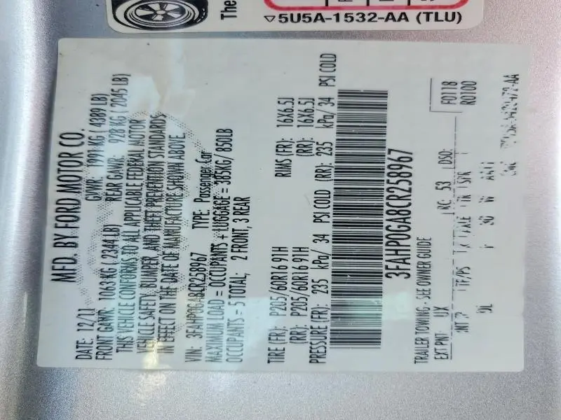 2012 FORD FUSION S  