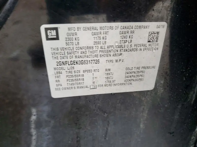 2016 CHEVROLET EQUINOX LTZ  