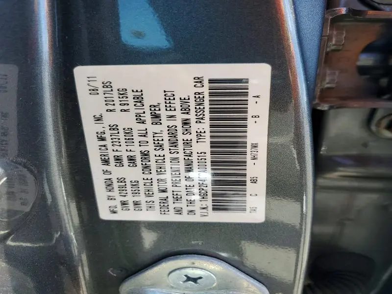 2012 HONDA ACCORD LXP  
