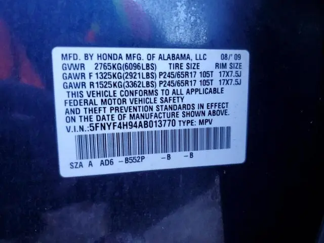 2010 HONDA PILOT TOURING  