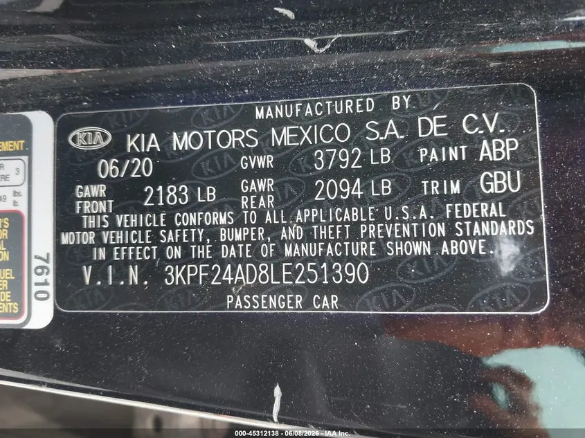 2020 KIA FORTE LXS