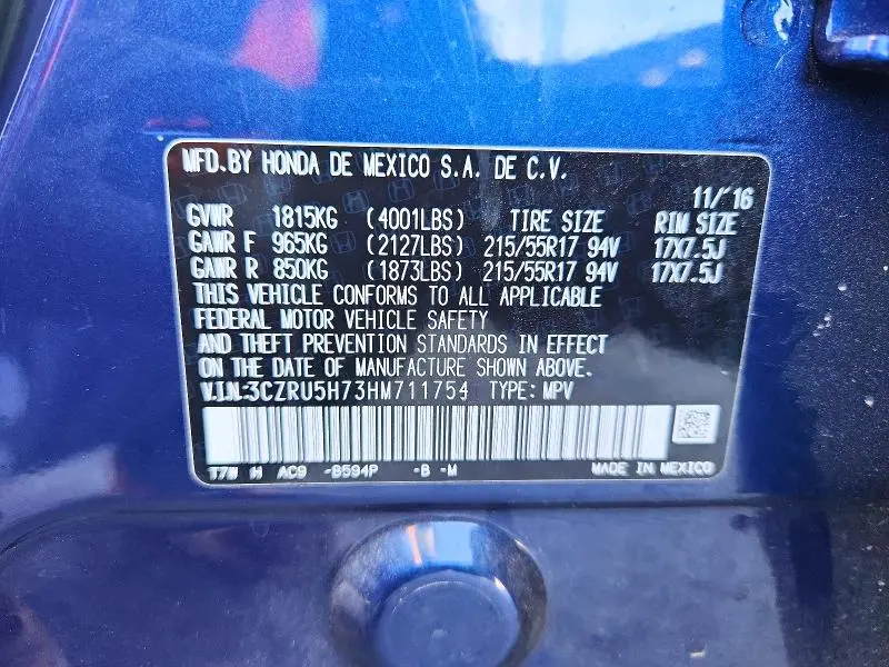 2017 HONDA HR-V EXL  