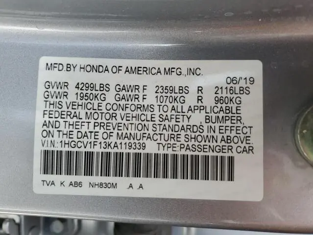 2019 HONDA ACCORD LX