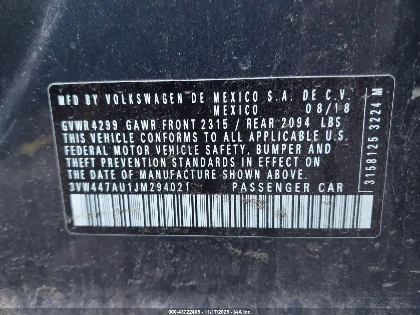 2018 VOLKSWAGEN GOLF GTI 2.0T AUTOBAHN/2.0T S/2.0T SE