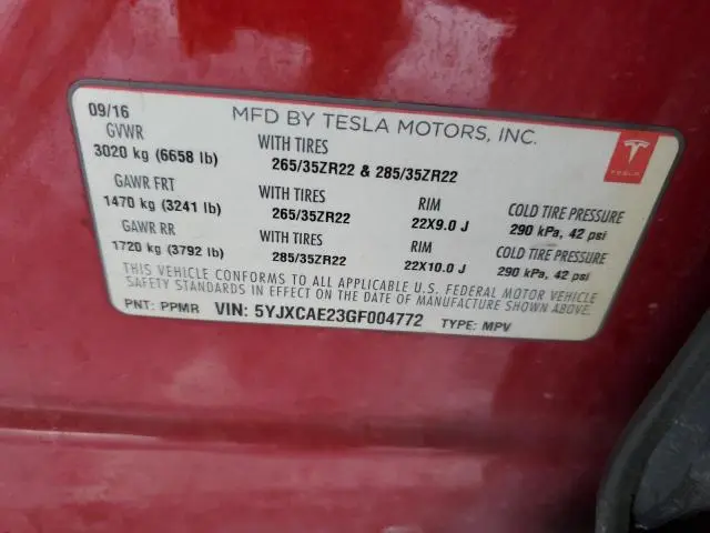 2016 TESLA MODEL X 