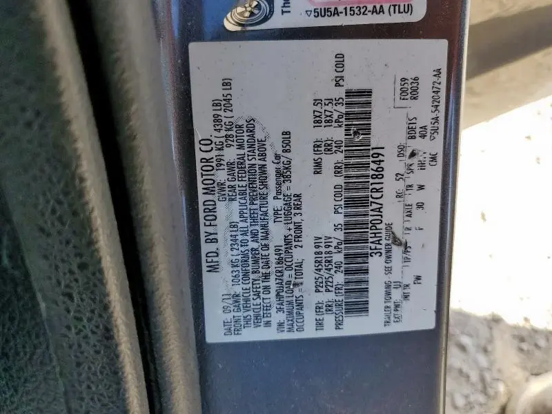 2012 FORD FUSION SEL  