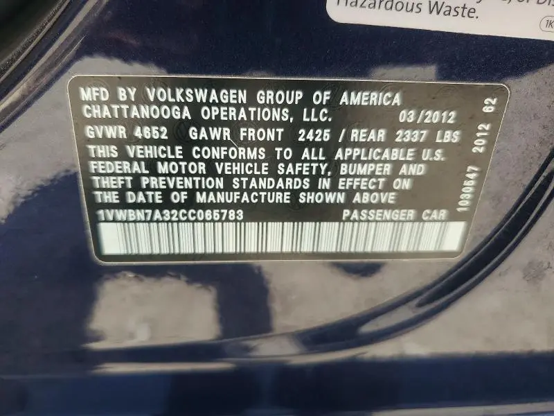 2012 VOLKSWAGEN PASSAT SE  