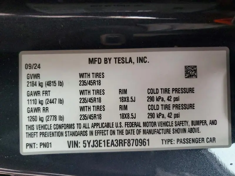2024 TESLA MODEL 3   