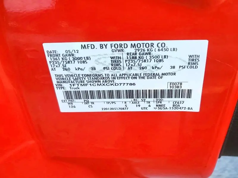 2012 FORD F150   