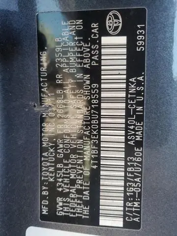 2011 TOYOTA CAMRY BASE  