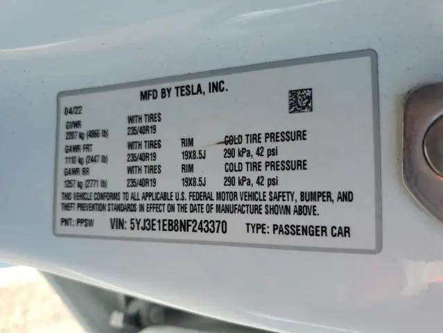 2022 TESLA MODEL 3   