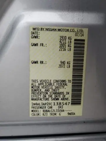 2015 NISSAN ALTIMA 2.5  
