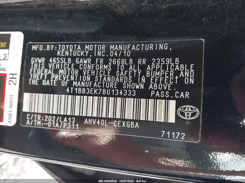 2011 TOYOTA CAMRY HYBRID  