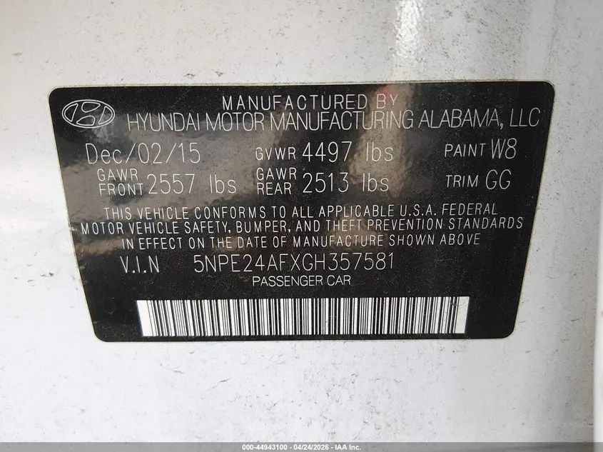 2016 HYUNDAI SONATA SE