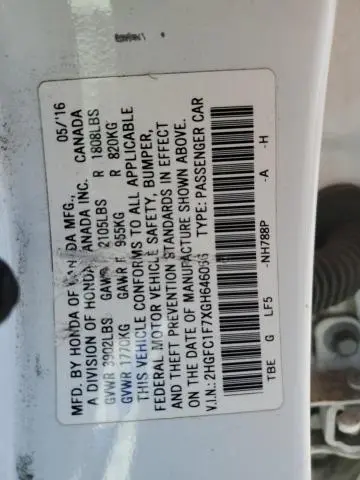 2016 HONDA CIVIC EXL  