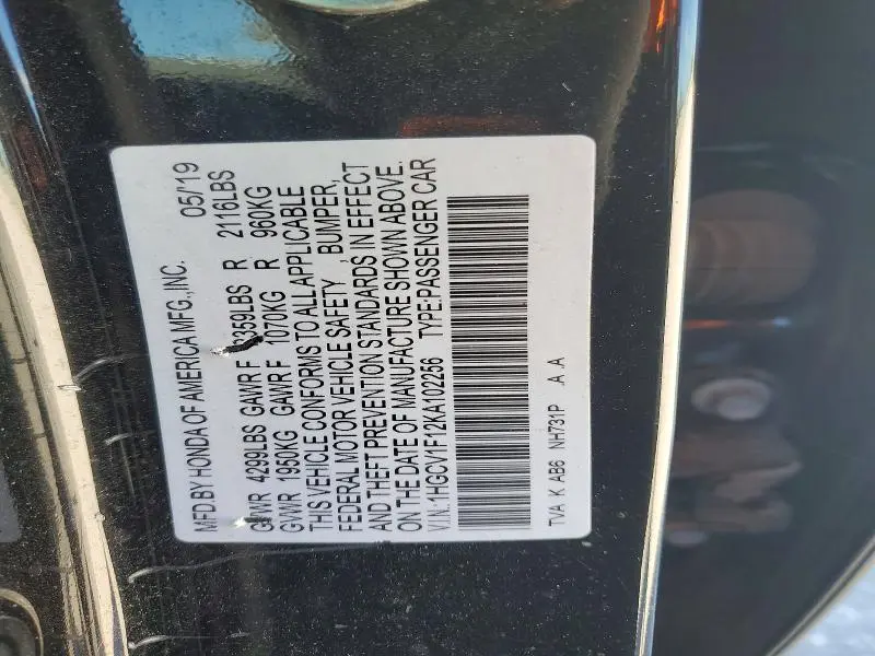 2019 HONDA ACCORD LX  