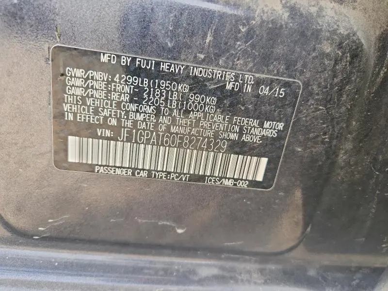 2015 SUBARU IMPREZA SPORT  