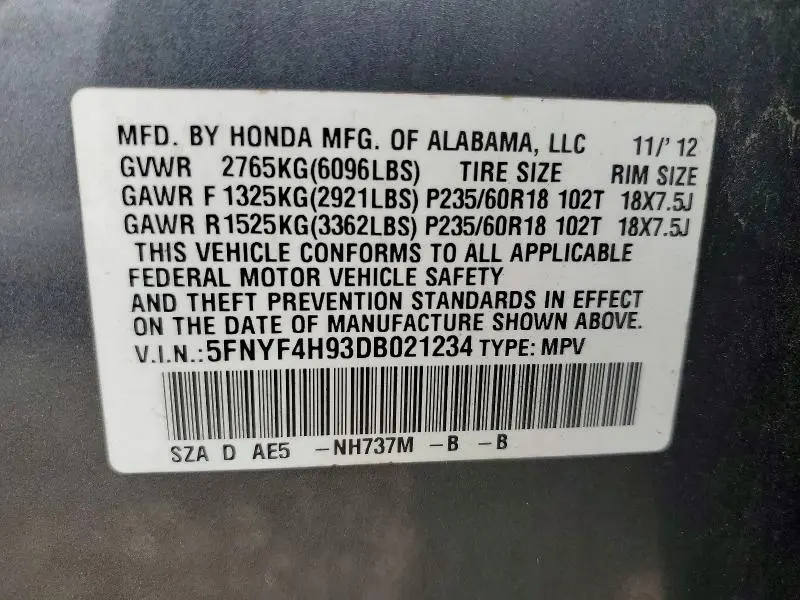 2013 HONDA PILOT TOURING  