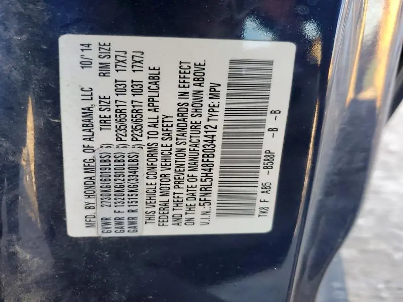 2015 HONDA ODYSSEY EX  