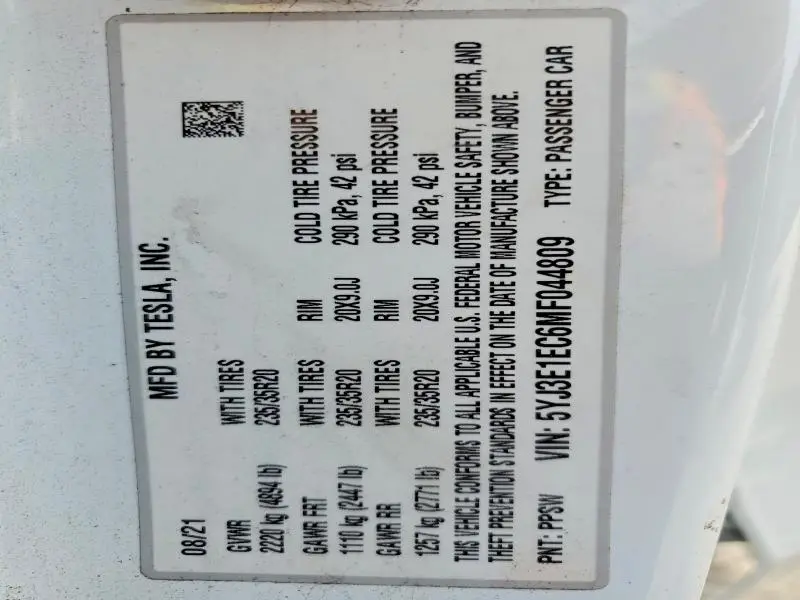 2021 TESLA MODEL 3   