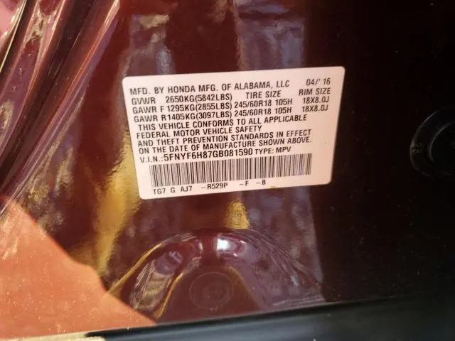 2016 HONDA PILOT EXL  