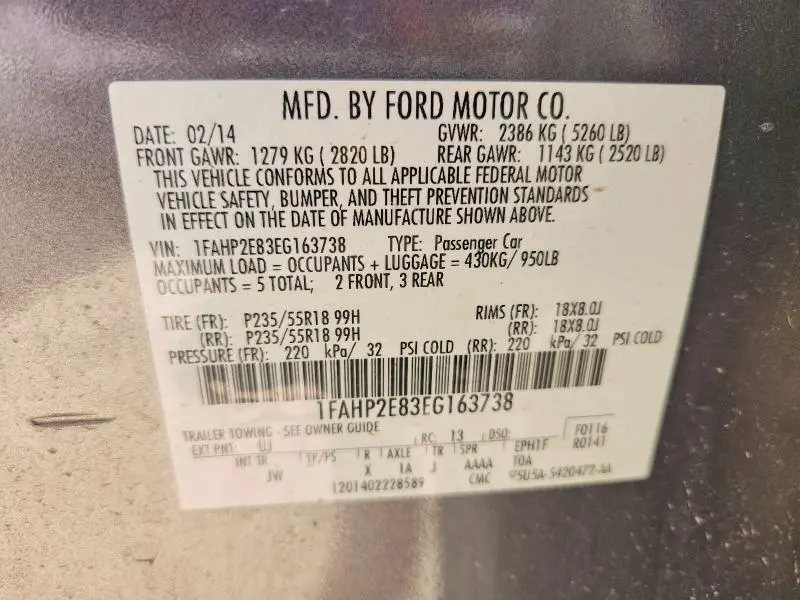 2014 FORD TAURUS SEL  