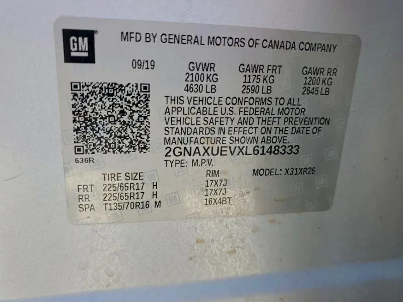 2020 CHEVROLET EQUINOX LT  