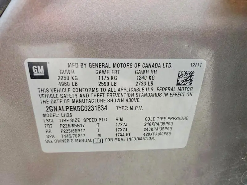 2012 CHEVROLET EQUINOX LT  