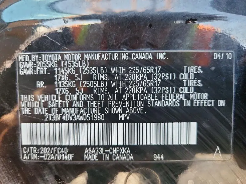 2010 TOYOTA RAV4 BASE  