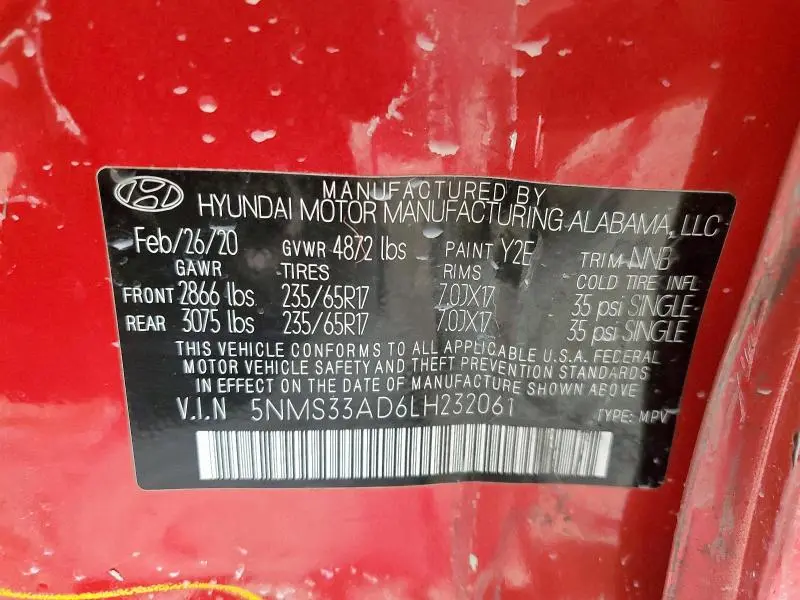 2020 HYUNDAI SANTA FE SEL  